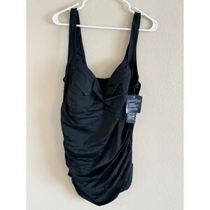 Simply Slim Tummy Control One Piece Swimsuit Black Plus Size 3X 22W-24W WP527736
